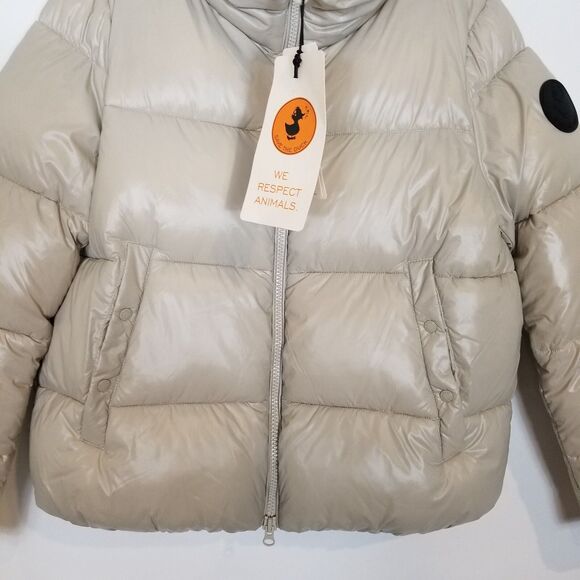 Save the Duck Women Moma Puffer Jacket Sz XL Beige Insulated Zip Up Warm - Picture 4 of 12